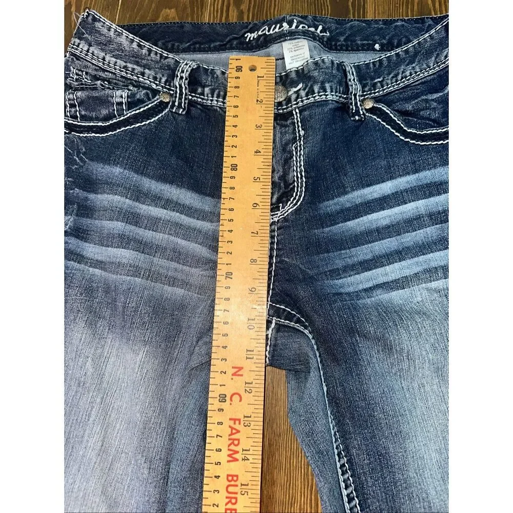 Maurices Womens Bootcut Jeans 14 medium Wash Heavy Stitch Stretch - Picture 5 of 9